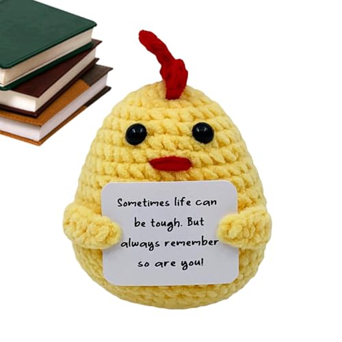 Flkiglm Positives Häkeln, Küken mit emotionaler Unterstützung - Positive Tierspielzeug-Wohndekoration,8,5 cm/3,3 Zoll süße Häkelpuppe mit positiver Karte, handgefertigte Strickpuppe für und Mädchen von Flkiglm