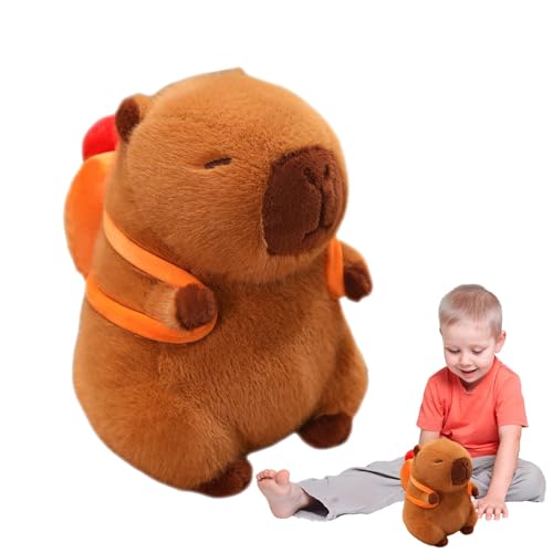 Gefüllte Capybara, Capybara Plüsch,Weiches Tierkissen - Nettes kleines Capybara -Spielzeug mit abnehmbarem Rucksack, Plüschpuppe für Kinder und Erwachsene von Flkiglm