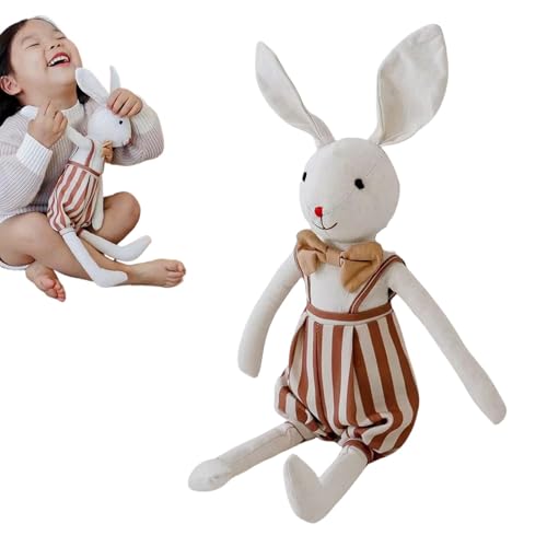 Hasenpuppe,Babyhasen-Stofftier,Kaninchenplüsch in Trägershorts | Realistisches Beruhigungsspielzeug für Kleinkinder, Babyfotografie-Requisiten, Stoffhase mit Fliege für Mädchen von Flkiglm