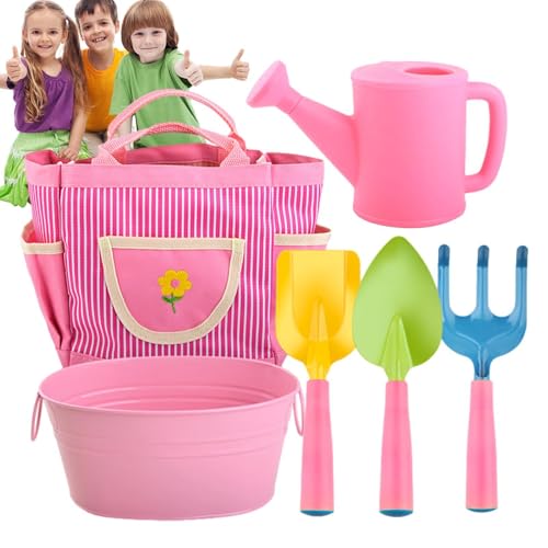 Kids Gardening Tool Set, Gartenwerkzeuge für Kinder - 6x Gartenwerkzeuge für Kinder mit Bewässerung dose,Safer Strand Sandkasten Spielzeuggartenwerkzeuge für Kinder mit Bewässerungsdose, Schaufel, Rec von Flkiglm