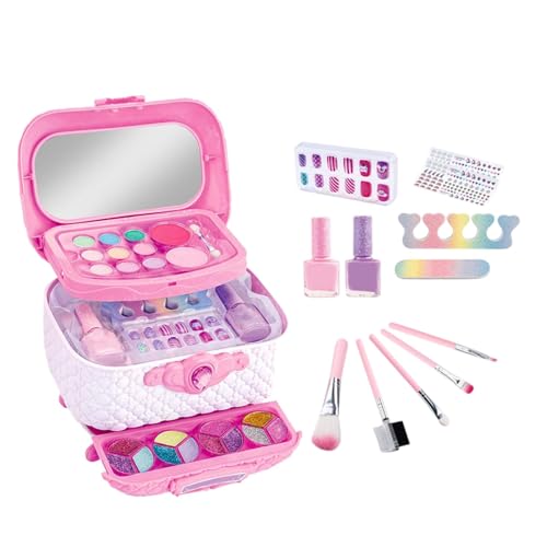 Make-up-Set für Mädchen, Kinder-Make-up-Set | Waschbares Make-up-Spielzeug - Prinzessinnen-Puppen, Anziehspielzeug, niedliches -Kosmetik-Set, Nagelkunst-Zubehör für Kinder, Teenager, Mädchen, Alter 4– von Flkiglm