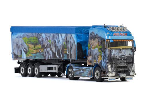 WSI für Volvo FH4 Globetrotter XL 4X2 Volumenanhänger Kipper HILKER 1/50 Druckguss, vormontiertes Modell von FloZ