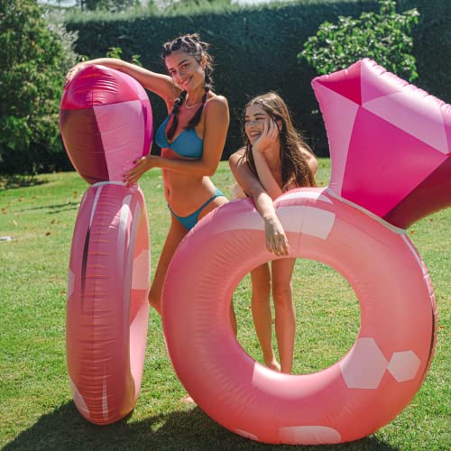 Float Joy Aufblasbarer Pink Diamond Verlobungsring Pool Float Tube – Bachelorette Party Dekorationen, Brautparty, Verlobungsparty Poolparty, perfekte Wasserlounge im Freien für Erwachsene und Kinder von Float Joy