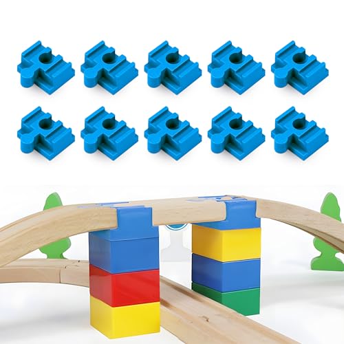 FloraVigo Bridge Adapter Compatible with Duplo Railroad, Lego Brick Railroad, for Wooden Rails (10 Stück) (Blau) von FloraVigo