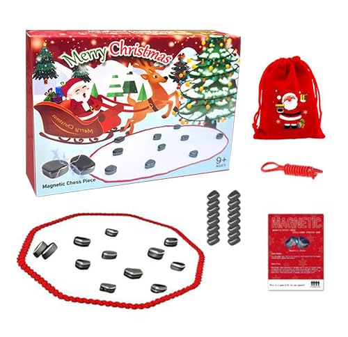 Christmas Magnetic Chess Game, 2024 New Magnetisches Schachspiel Set, Magnetschach, Tragbares Schachbrett Magnetisch, Tisch-Magnetspiel für Camping, Familientreffen (B) von Flossty