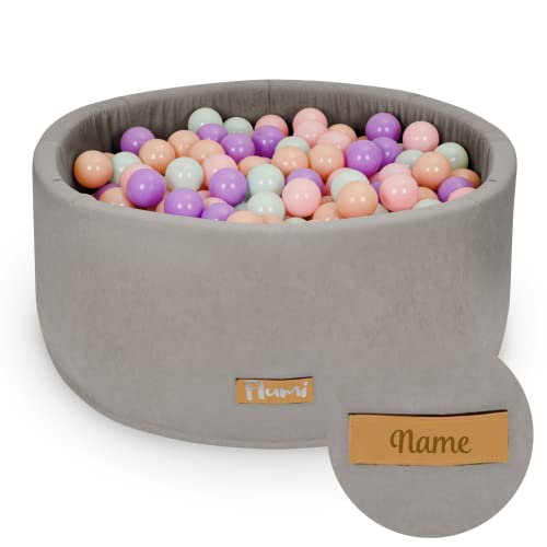 Flumi Personalisierte Bällebad Baby ab 1 Jahr - Bällepool Kinder 90x40cm mit 200 Bällebad Bälle ∅ 7cm in EU hergestellt - Oeko-TEX und CE-Zertifiziert - (Grau) von Flumi