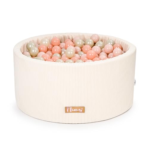 Flumi Personalisierte Bällebad Kinder ab 1 Jahr - Bällepool Baby 90x40cm mit 200 Bällebad XXL bällebadbälle ∅ 7cm in EU hergestellt - (Kord Creme) von Flumi