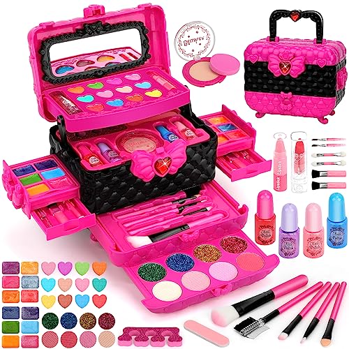 Kinderschminke Set Mädchen, Flybay Kinder Schminkkoffer Mädchen Spielzeug, Waschbar Kinder Schminkset Mädchen Make up Set Halloween Weihnachts Geburtstags Geschenke für Mädchen 4 5 6 7 8 9 10 Jahre von Flybay