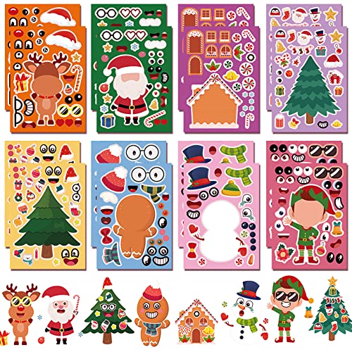 16 Blätter Weihnachts kinder Aufkleber Bastel Set, DIY Cartoon Sticker Kinder Weihnachtspuzzle Aufkleber, Weihnachten Aufkleber für Kinder Bastel Party Deko Geschenk Spielzeug Weihnachts Füllbeutel von Flyftrey