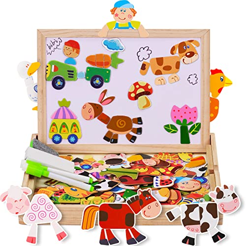 COOLJOY Holzpuzzle Spielzeug 100pcs Holz-Magnetpuzzle Mädchen Bauernhof-Muster-Spiele Geschenk Kinder von 3 4 5 Jahren von COOLJOY