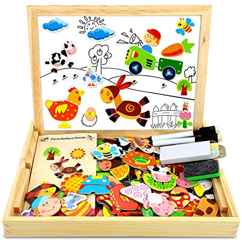 COOLJOY Holzpuzzle Spielzeug 100pcs Holz-Magnetpuzzle Mädchen Bauernhof-Muster-Spiele Geschenk Kinder von 3 4 5 Jahren von COOLJOY