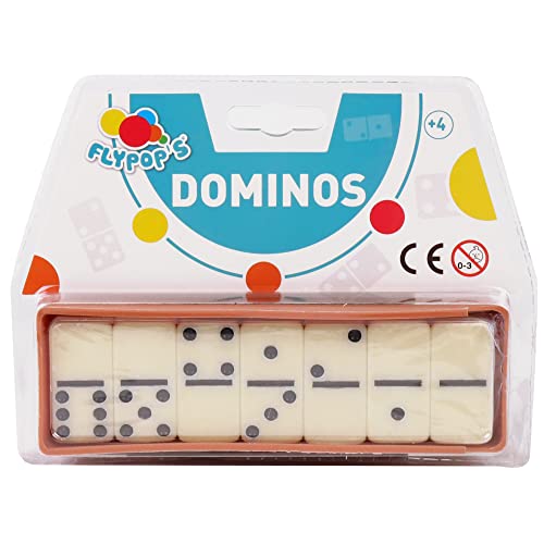 FLYPOP'S - Dominos - Gesellschaftsspiel - 140858 - Weiß - Kunststoff - 2 bis 4 Spieler - Kind - Erwachsener - Reisespiele - 4 cm x 2 cm - Ab 4 Jahren von FLYPOP'S