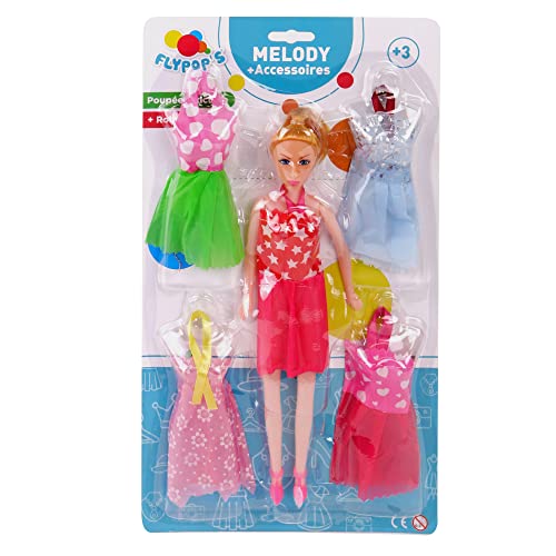 Flypop's - Puppe mit 4 Kleidern - Spielzeug für Kinder - 070027LIN - Zufallsmodell - Kunststoff - Mannequin - Puppe - Mannequin - 27 cm x 4 cm - Ab 3 Jahren. von Flypop's