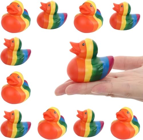 20 Stück Mini Rainbow Ente aus Gummi, Badespielzeug, Gummi, Entenfiguren für LGBT, Party, Geschenk, Garten, Landschaft, Puppenhaus von Fmarche