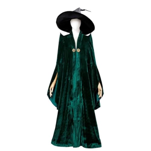 Fmarche Halloween Kleidung Umhang Damen McGonagall Cosplay Kostüm aus Samt Erwachsene Magischer Wizard Kleid mit spitzem Hut Halloween Karneval Cosplay Kostüm Mantel (2XL (170-175 cm)) von Fmarche