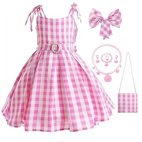 Fmarche Mädchen Kleid Rosa karierter Rock Prinzessin Film Cosplay Kostüm Kinder Rock mit Trägern, Verkleidung Geburtstag Halloween Weihnachten (100 cm) von Fmarche