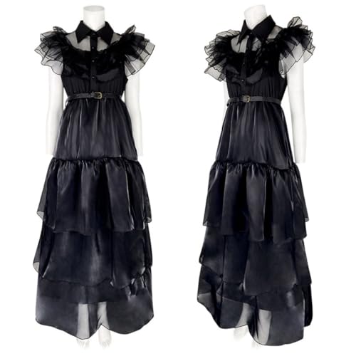 Fmarche Noir Halloween Kleid Kostüme Wednesday Kostüm Damen Cosplay Mittwoch Addams Ballkleid für Halloween Karneval Geburtstag Schwarz Kleid (M) von Fmarche