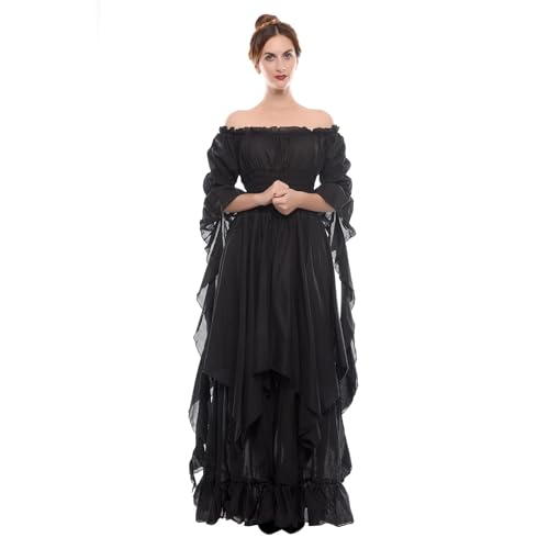 Fmarche Renaissance Frauen Mittelalterliche Kleider viktorianisches Kleid Kostüm Vintage Party Verkleidungen Halloween Braut Gothic Cosplay (Schwarz, S/M) von Fmarche