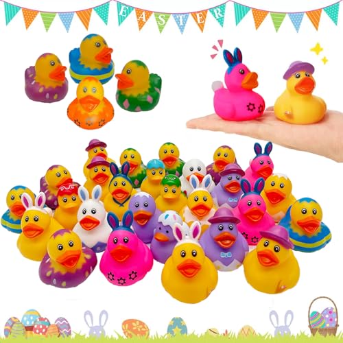 Set mit 20 Mini-Enten aus Gummi, Badespielzeug, Gummi, zufällige Verteilung, Osterhase, Entenfiguren für Aquarium, Garten, Landschaft, Puppenhaus von Fmarche