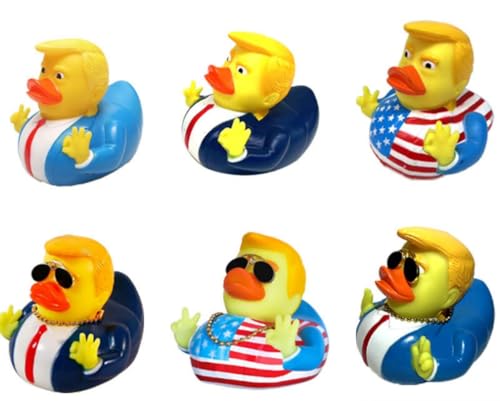 Set mit 6 Mini-Trump-Enten aus Gummi, Badespielzeug, Gummi, Enten-Figuren, für Party, Geschenk, Garten, Landschaft, Puppenhaus von Fmarche