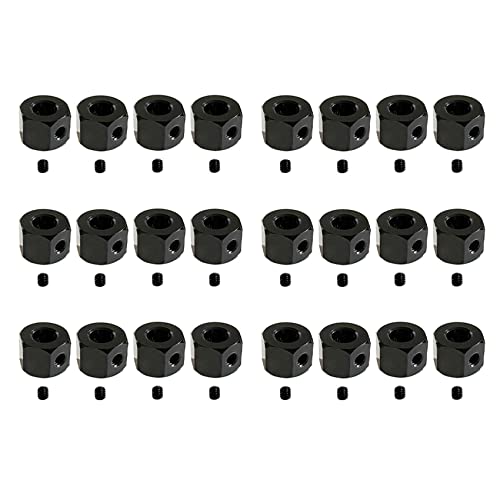 Fmoutyy 24 Stück 5 mm auf 12 mm Metall-Kombinator-Radnaben-Sechskant-Adapter für D12 C14 C24 B14 B16 MN D90 D91 RC Auto-Upgrade-Teile, Schwarz von Fmoutyy