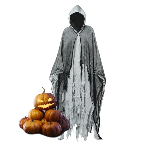 FmtwPhn 190cm Halloween Geist Cape Outfit Für Herren Damen, Halloween Kostüm Spooktacular Umhang Mit Kapuze, Gruselige Umhang Für Halloween-Party Rollenspiele, Halloween-Kapuzenumhänge von FmtwPhn