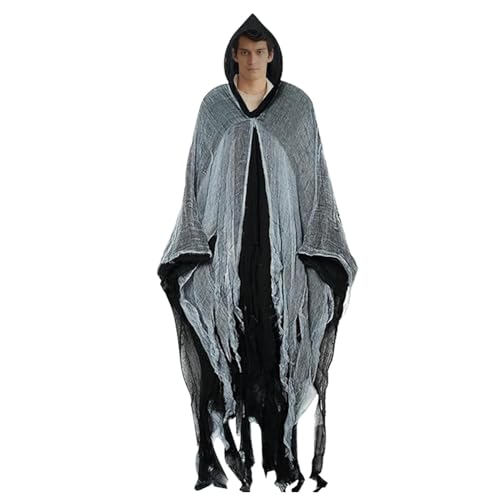 FmtwPhn 190cm Halloween Geist Cape Outfit Für Herren Damen, Halloween Kostüm Spooktacular Umhang Mit Kapuze, Gruselige Umhang Für Halloween-Party Rollenspiele, Halloween-Kapuzenumhänge von FmtwPhn