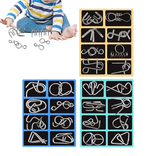 FmtwPhn 24 Stück Metalldraht Puzzle, 18x13.5 cm Metall Draht Puzzle Set, Knobelspiele Metall, Verbindung Entschlüsselung Verbindungsspiel, Geduldspiel Für Familien Mädchen Jugendliche FmtwPhn 24 Stück Metalldraht Puzzle, 18x13.5 cm Metall Draht Puzzle Set, Knobelspiele Metall, Verbindung Entschlüsselung Verbindungsspiel, Geduldspiel Für Familien Mädchen Jugendliche von FmtwPhn