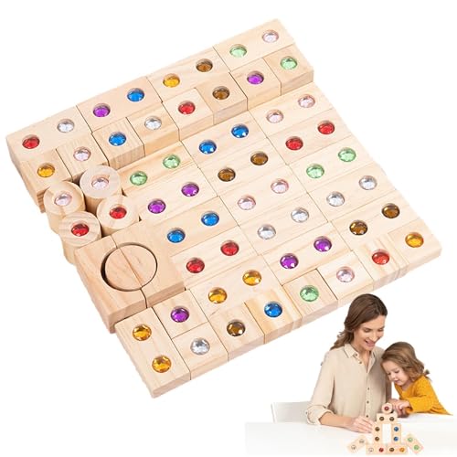 FmtwPhn 50 Capsules Regenbogen-Acrylblock-Konstruktionsspielzeug, Regenbogen-Staplerblöcke, Holz Bausteine-Spielzeug-Regenbogen-Set, Farbsortierblock-Konstruktionsspielzeug Für Kinder 3 Jahren von FmtwPhn