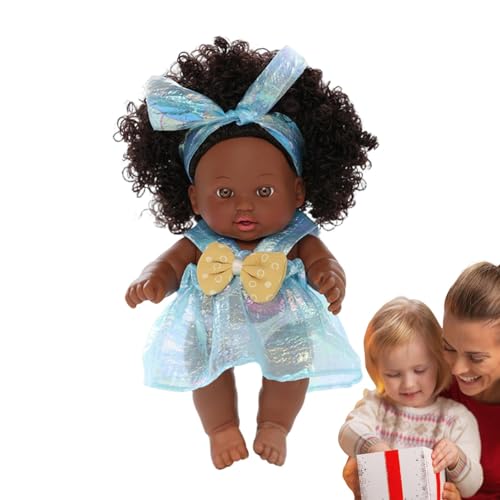 FmtwPhn Afrikanische realistische Puppen, wiedergeborene Schwarze Kleinkindpuppen | Realistische afrikanische wiedergeborene Mädchenpuppen | Modische Spielpuppe mit Kleid und weichem Körper zur von FmtwPhn