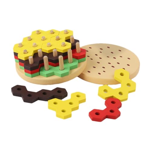 FmtwPhn Burger-Spiel, Hamburger-Spielzeug | Frühes Lernspielzeug aus Holz mit Hamburger-Lebensmitteln - Fördert die Eltern-Kind-Interaktion, Essensrätsel und entwickelt logisches Denken für Kinder, von FmtwPhn