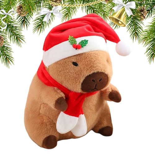 FmtwPhn Capybara-Plüschtier, Capybara-Plüsch - Niedliches Plüschkissen mit Weihnachtsmannmütze und Tiermotiv,Plüschpuppenspielzeug, weiche Kindergarten-Heimdekoration für Halloween, Weihnachten, von FmtwPhn