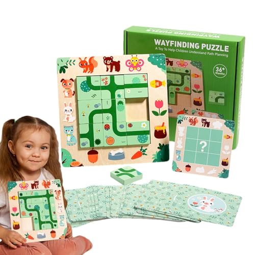 FmtwPhn Denksportaufgaben aus Holz, Denksportaufgaben für Kinder - Wegweisendes hölzernes Labyrinth-Brettspielspielzeug,Labyrinth-Brettspiel, Lernpuzzle, Kinderspiele für Kinder, Logikspiel, von FmtwPhn