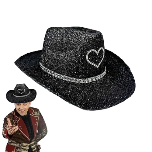 FmtwPhn Glitzer Cowboyhut, Glitzer Cowboyhut für Männer,Western Farkly Disco Cowboy Hut | Kostümaccessoires, Anziehung Party Kopfbedeckung, Cosplay -Requisiten für Männer Frauen von FmtwPhn