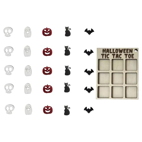 FmtwPhn Halloween-Brettspiel für den Tisch,Halloween-Tischspiel,Strategie-Brettspiel aus Holz - 3D-Familienbrettspiele, Strategie-Brettspiel, Kürbisse, Fledermäuse, Geister, Katzen, Totenköpfe für von FmtwPhn