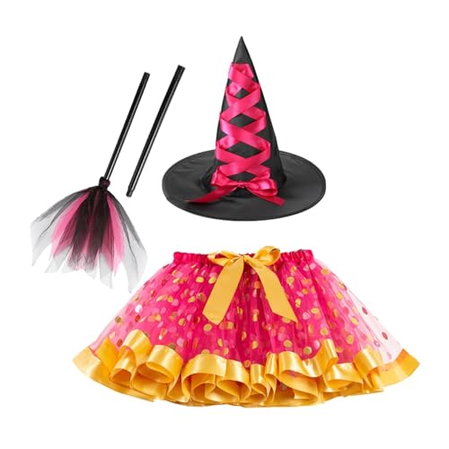 FmtwPhn Halloween-Kostüm für Mädchen, Cosplay-Kostüm für Kinder, Kleid-Outfit mit Hutbesen für Rollenspiele, Kinder-Tutu-Rock für Karneval, Schule, Spiele, Geburtstagsfeiern, Mottopartys, Halloween von FmtwPhn