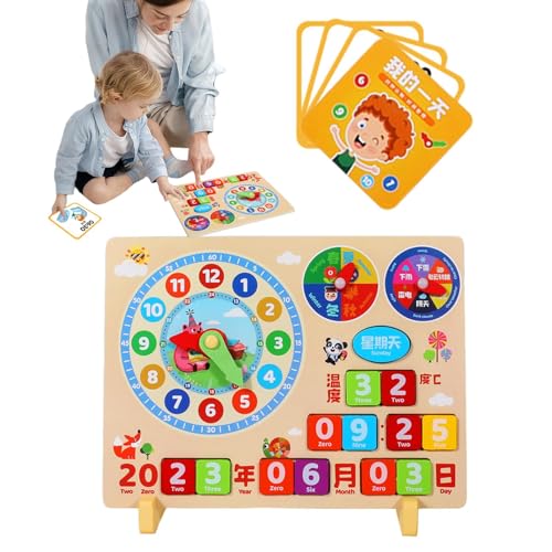 FmtwPhn Kinderkalender Lernen, Kindertageskalender - Lernkalender für Kinder aus Holz,Uhr-Lern- und Bildungsspielzeug, Puzzle-Brett, interaktives Tageskalender-Brett für Kinder, und Mädchen von FmtwPhn