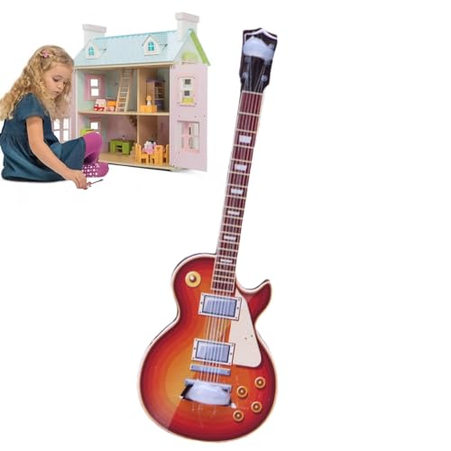 FmtwPhn Miniatur-Gitarrenspielzeug, Mini-Gitarrenspielzeug für Kinder - 1:12 Mini-Musikinstrument Gitarre - Elektronisches Spielzeug für Puppenhäuser, exquisite Handwerkskunst für die Heimdekoration von FmtwPhn