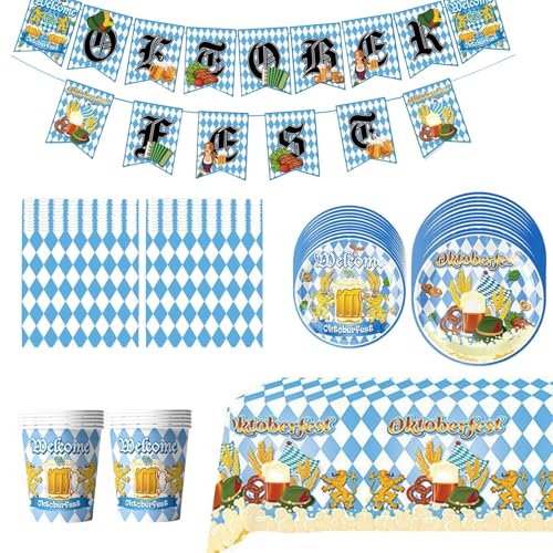 FmtwPhn Oktoberfest Dekorationszubehör | Tischdecke Banner Fahne Festdekoration - Pappteller Servietten Becher Festzubehör Für Alle FmtwPhn Oktoberfest Dekorationszubehör | Tischdecke Banner Fahne Festdekoration - Pappteller Servietten Becher Festzubehör Für Alle von FmtwPhn