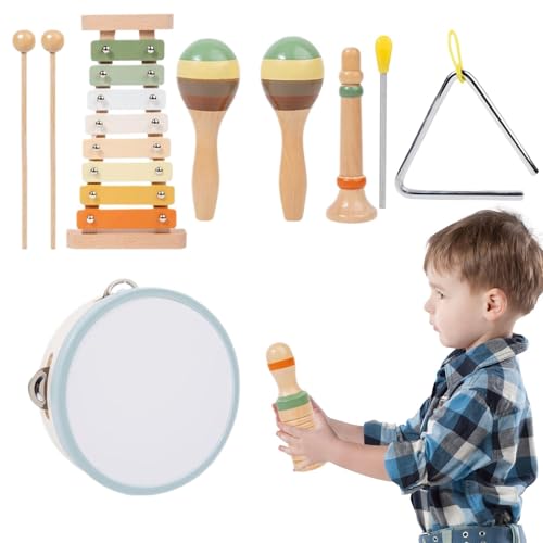 FmtwPhn Percussion-Set aus Holz, Musikinstrumenten-Set aus Holz - Musikalische Lernspielzeug-Instrumente für Kinder - Percussion-Spielzeug für Kleinkinder, frühes Lernen, Instrumente für 0–6 Jahre, von FmtwPhn