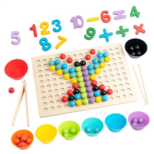 FmtwPhn Perle Board Toy Peg, Peg Board Perlenspielzeug - Regenbogenholz -Brett -Perlenspiel | Frühes Lernen blockiert Sortieraktivität, Bildungskindergärtner -Spiel für die Schule, Mädchen von FmtwPhn