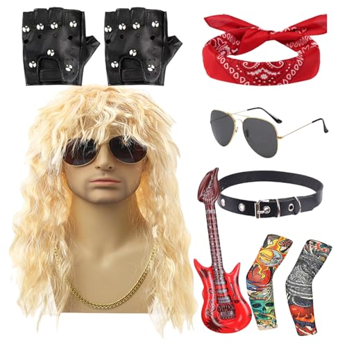 FmtwPhn Rockerkostüm Herren - Metal Disco Verkleidungskleidung | Mit Perücke Und Sonnenbrille Für Herren Damen Halloween Festival Party Bühnenshow FmtwPhn Rockerkostüm Herren - Metal Disco Verkleidungskleidung | Mit Perücke Und Sonnenbrille Für Herren Damen Halloween Festival Party Bühnenshow von FmtwPhn