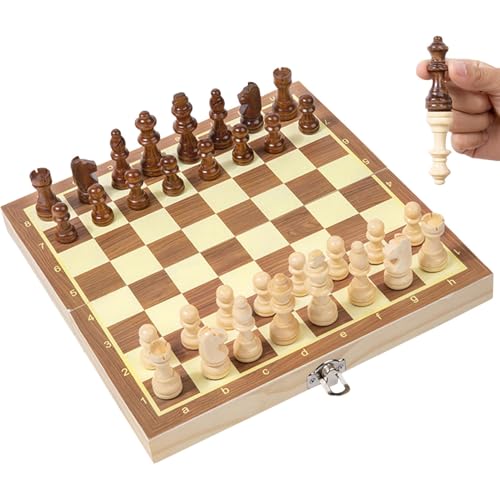 FmtwPhn Schachset, Schachbrett aus Holz - Desktop-Spiele Magnetisches Schach | Schachspielset, klappbares Schachbrett, Reiseschachspielzeug mit integriertem Stauraum für Hand-Auge-Koordination von FmtwPhn