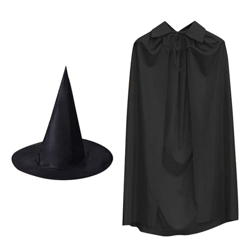 FmtwPhn Schwarzer Umhang, Halloween-Umhang - 55 Zoll Cosplay Umhang mit Hexenhut - Rollenspiel-Requisiten, Halloween-Kostüm für Jugendliche und Erwachsene, Maskerade, Rollenspiele FmtwPhn Schwarzer Umhang, Halloween-Umhang - 55 Zoll Cosplay Umhang mit Hexenhut - Rollenspiel-Requisiten, Halloween-Kostüm für Jugendliche und Erwachsene, Maskerade, Rollenspiele von FmtwPhn