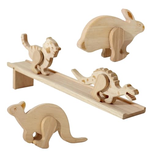 FmtwPhn Tierrampe-Gehspielzeug,Holzrampe-Tierspielzeug - Set mit 5 Tierrampenspielzeugen aus Holz zum Bergabgehen,Kultivieren Sie Beobachtungs- und Konzentrationsblöcke, Spielzeug für Kinder ab DREI von FmtwPhn