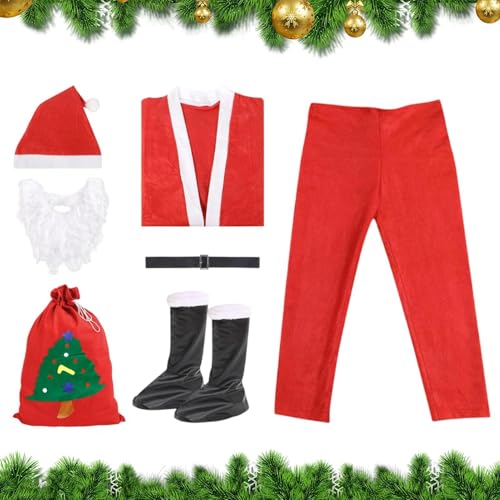 FmtwPhn Weihnachtsmann-Kostüm für Herren, Weihnachtsmann-Anzug, Weihnachtsmann-Kostüm | 7-teiliges Set Unisex-Herrenkostüme,Robustes, langlebiges Weihnachtskostüm für Familie, Freunde und Kollegen von FmtwPhn