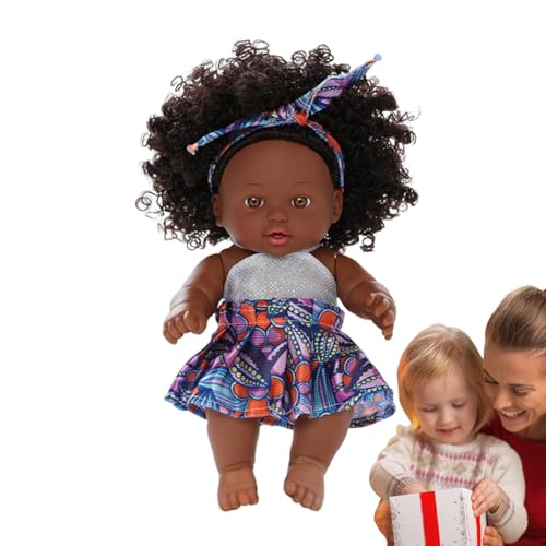 FmtwPhn Wiedergeborene Schwarze Kleinkindpuppen, Schwarze wiedergeborene Mädchen - Realistische afrikanische wiedergeborene Mädchenpuppen | Modische Spielpuppe mit Kleid und weichem Körper zur von FmtwPhn