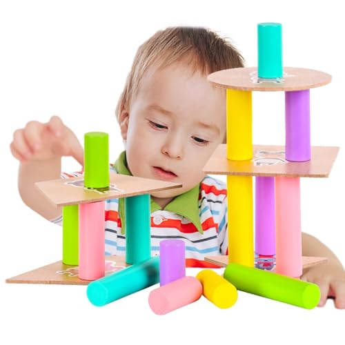 FmtwPhn Zylinderblock,Zylinder-Stapelspielzeug, Buntes Holzbaustein-Set, Sortierspielzeug für und Mädchen ab 3 Jahren, Lernaktivitäten im Vorschulalter von FmtwPhn