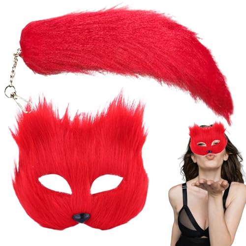 Animal Cosplay Kostüm Set - Halbe Pelzige Tiergesichtsbedeckung, Tiermasquerade -Schwanz | Kostüm -Set Von Animal Cosplay Girl, Tiermasquerade -Set, Versammlungsfeiern, (schwarz) (7,09 X 6,69 Zoll) von Fmzrbnih