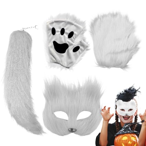 Fmzrbnih Tiermaske Karneval Maske mit Schwanz und Handschuhen Photo Booth Requisiten Halloween Maske für Halloween Nacht von Fmzrbnih